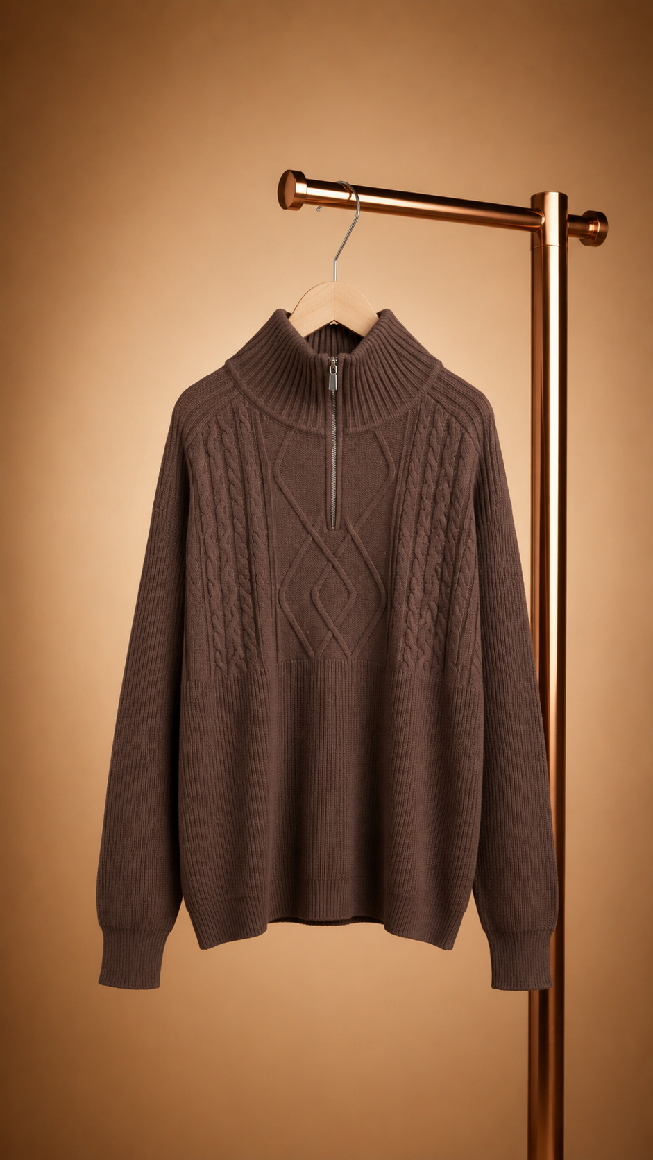 Jersey Oversize de Punto Trenzado con Cremallera