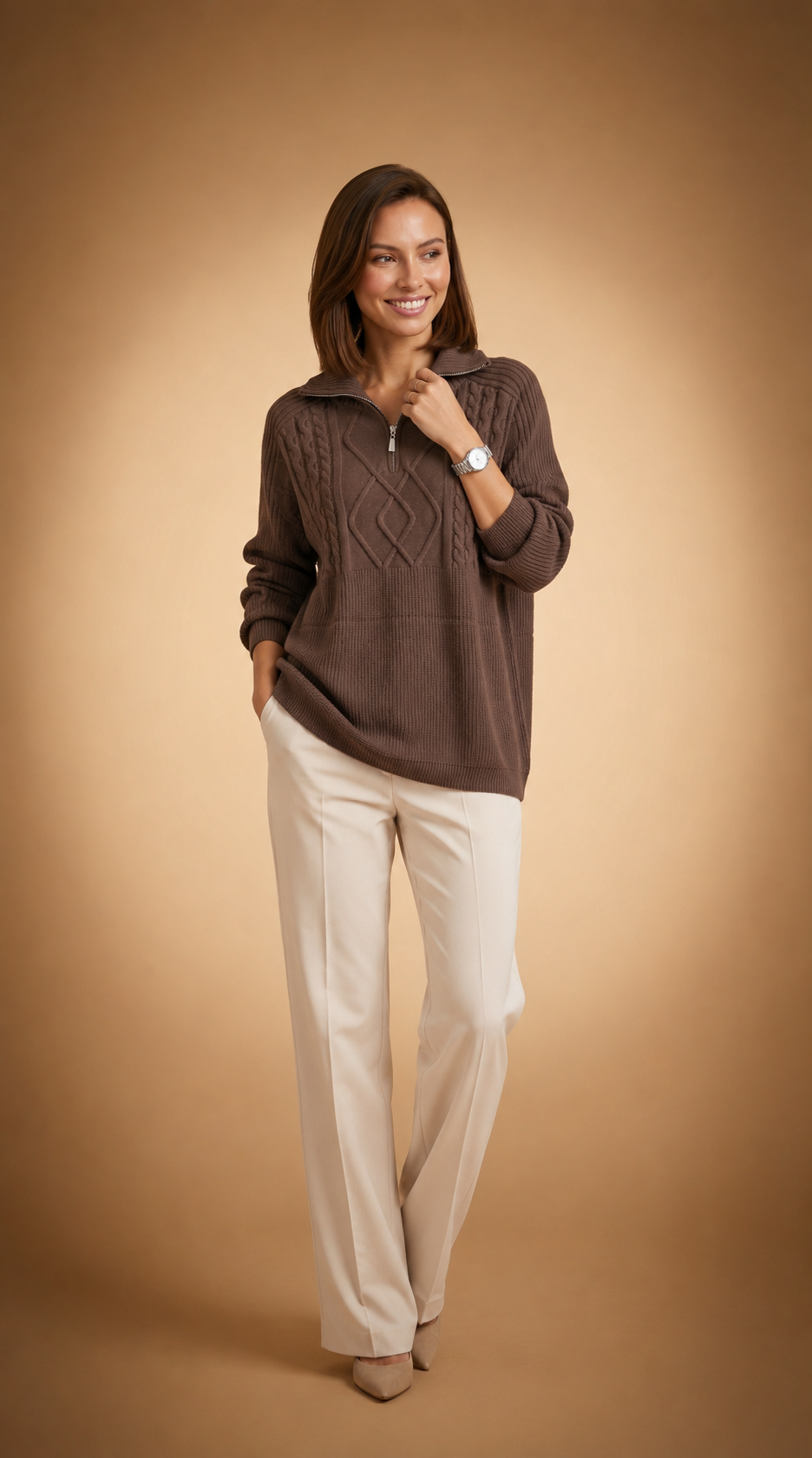 Jersey Oversize de Punto Trenzado con Cremallera