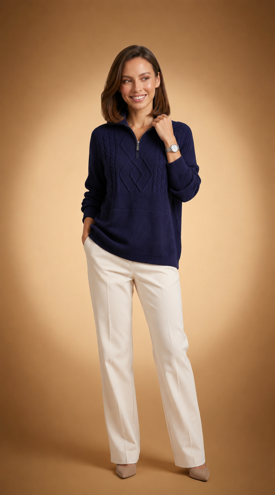 Jersey Oversize de Punto Trenzado con Cremallera