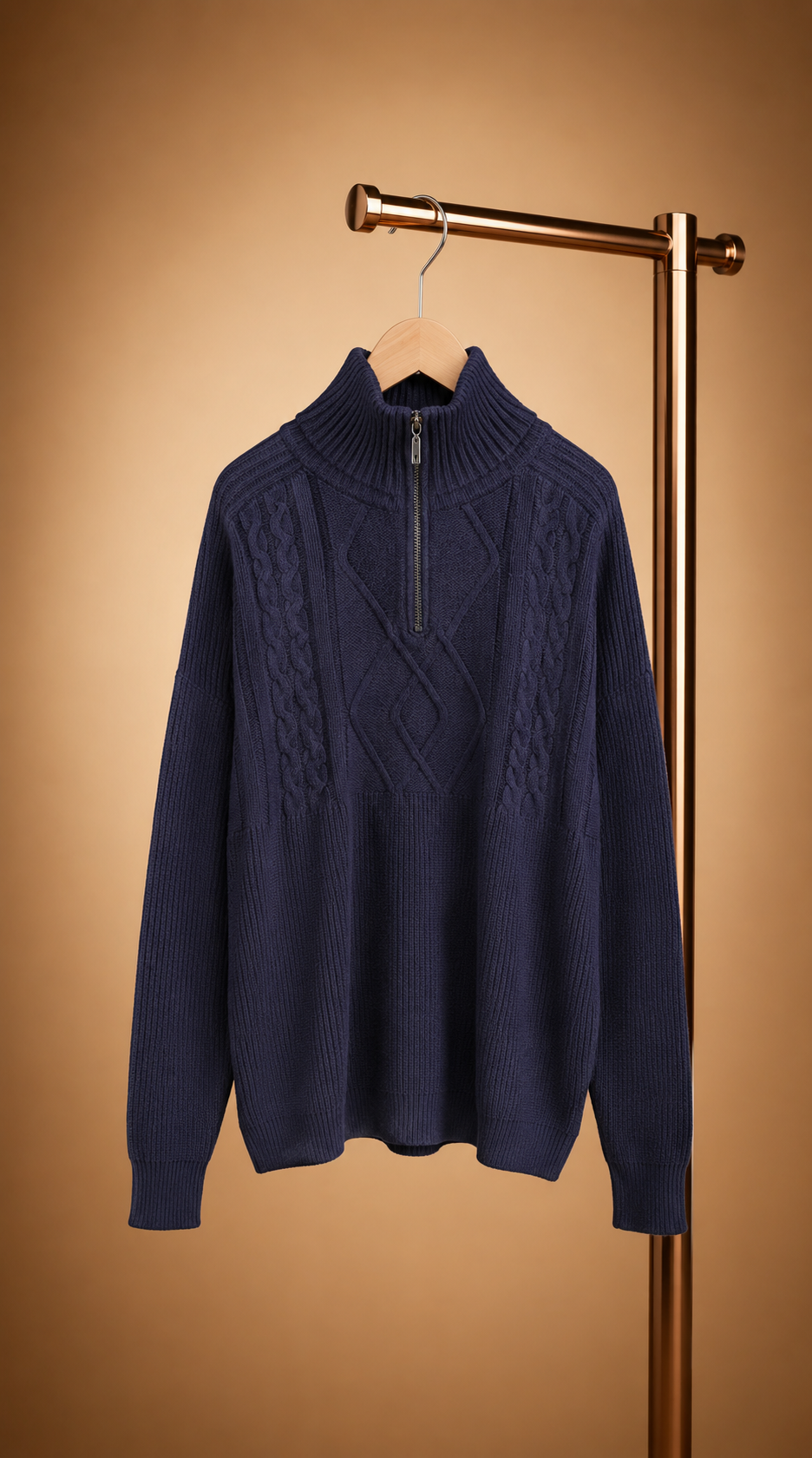 Jersey Oversize de Punto Trenzado con Cremallera