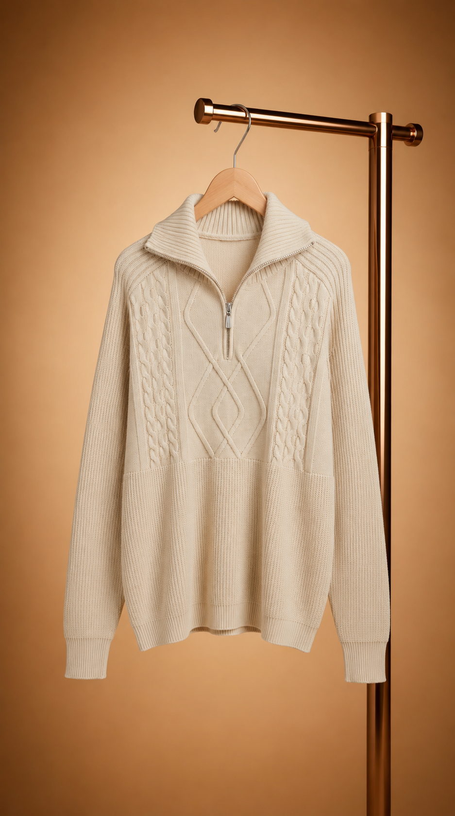 Jersey Oversize de Punto Trenzado con Cremallera