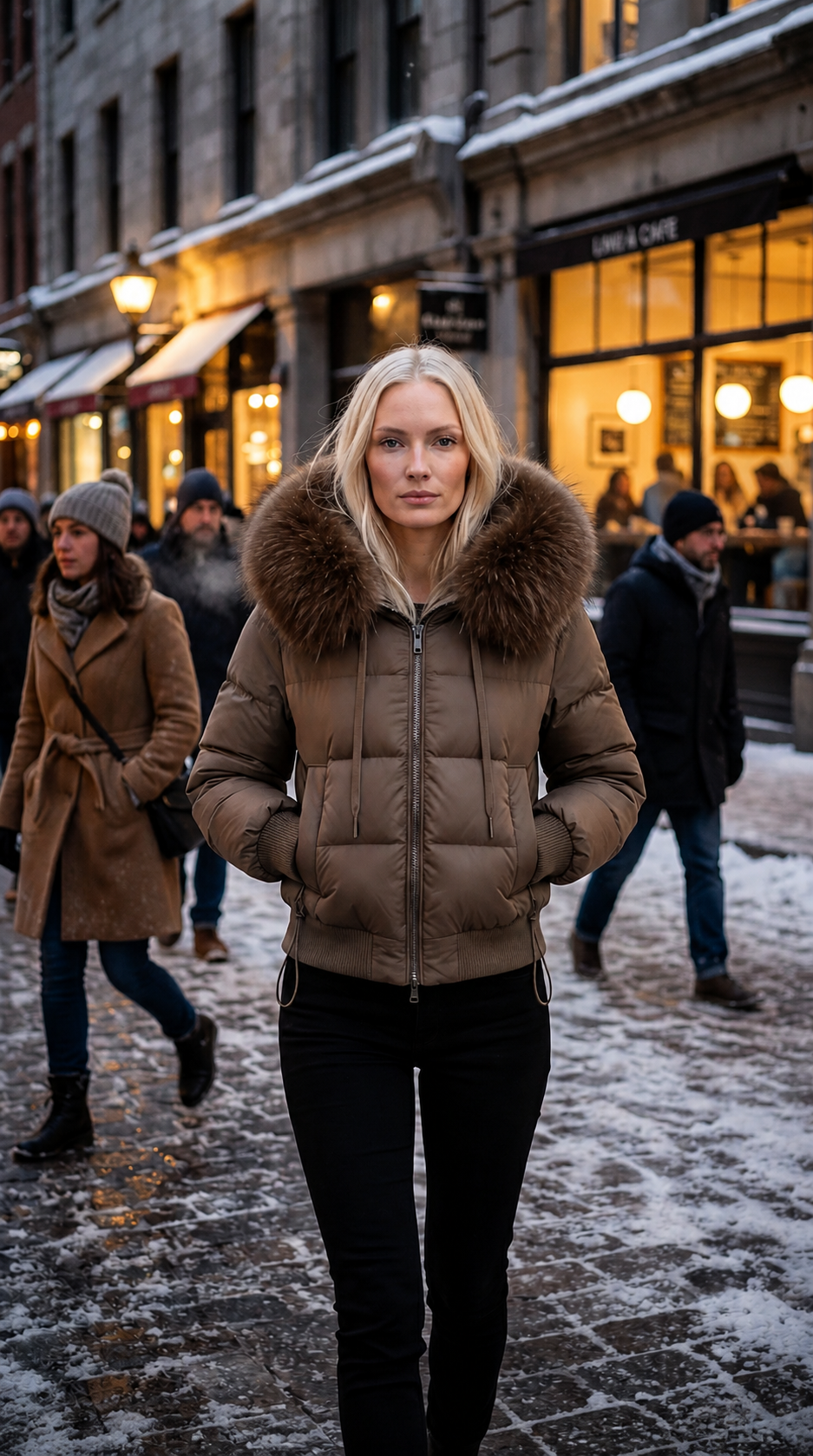 Chaqueta Puffer Premium Urban Luxe con Capucha de Pelo Natural