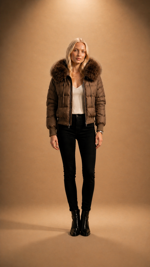 Chaqueta Puffer Premium Urban Luxe con Capucha de Pelo Natural