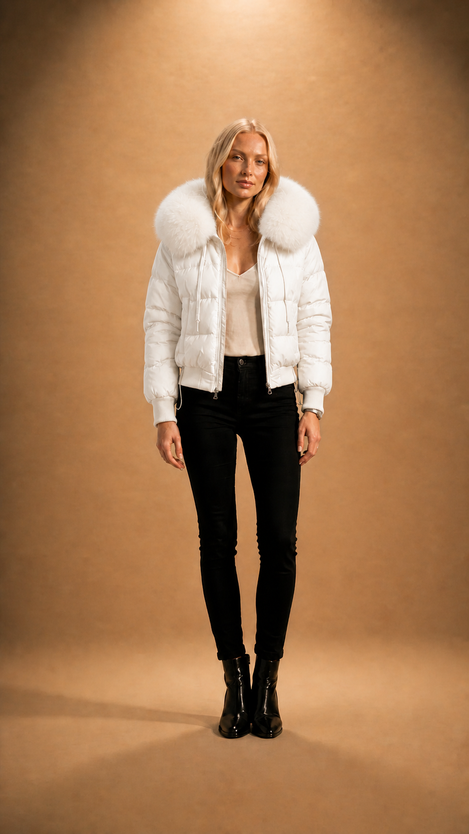 Chaqueta Puffer Premium Urban Luxe con Capucha de Pelo Natural