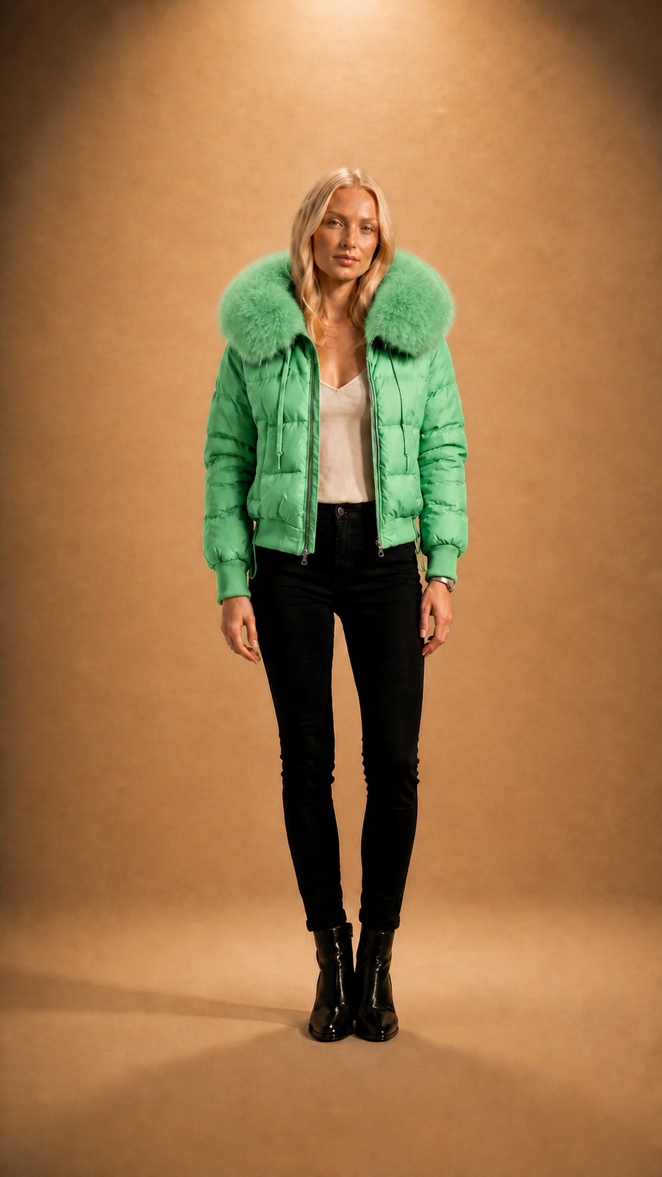 Chaqueta Puffer Premium Urban Luxe con Capucha de Pelo Natural
