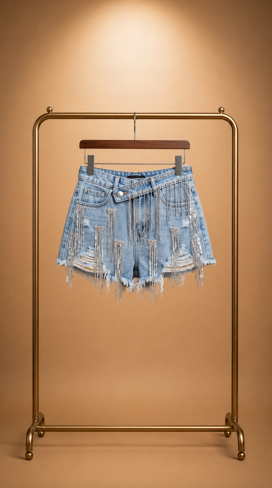 Pantalones cortos vaqueros de lujo con flecos